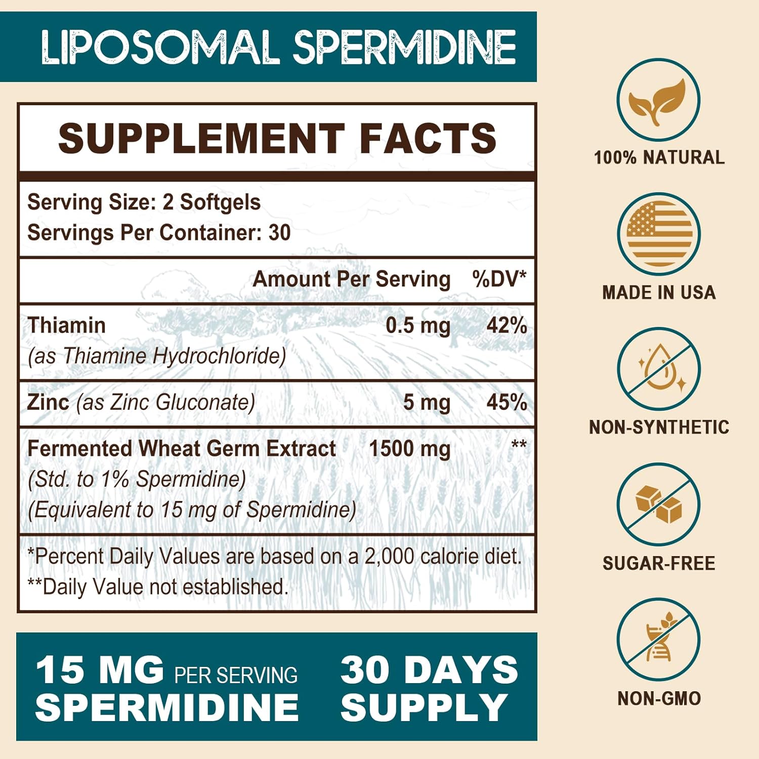 ESPERMIDINA LIPOSOMAL 1500 MG 60 CÁPSULAS BLANDAS NO GMO SOHAHILA