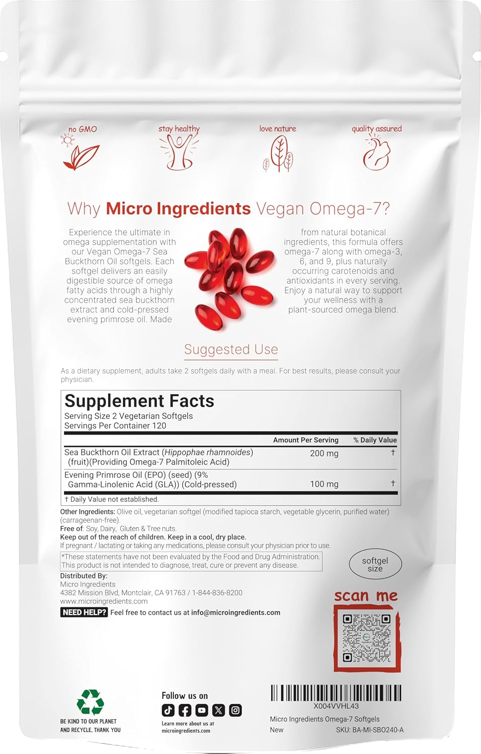 OMEGA 7 6000 MG MICROINGREDIENTS 240 SOFTGELS NO GMO