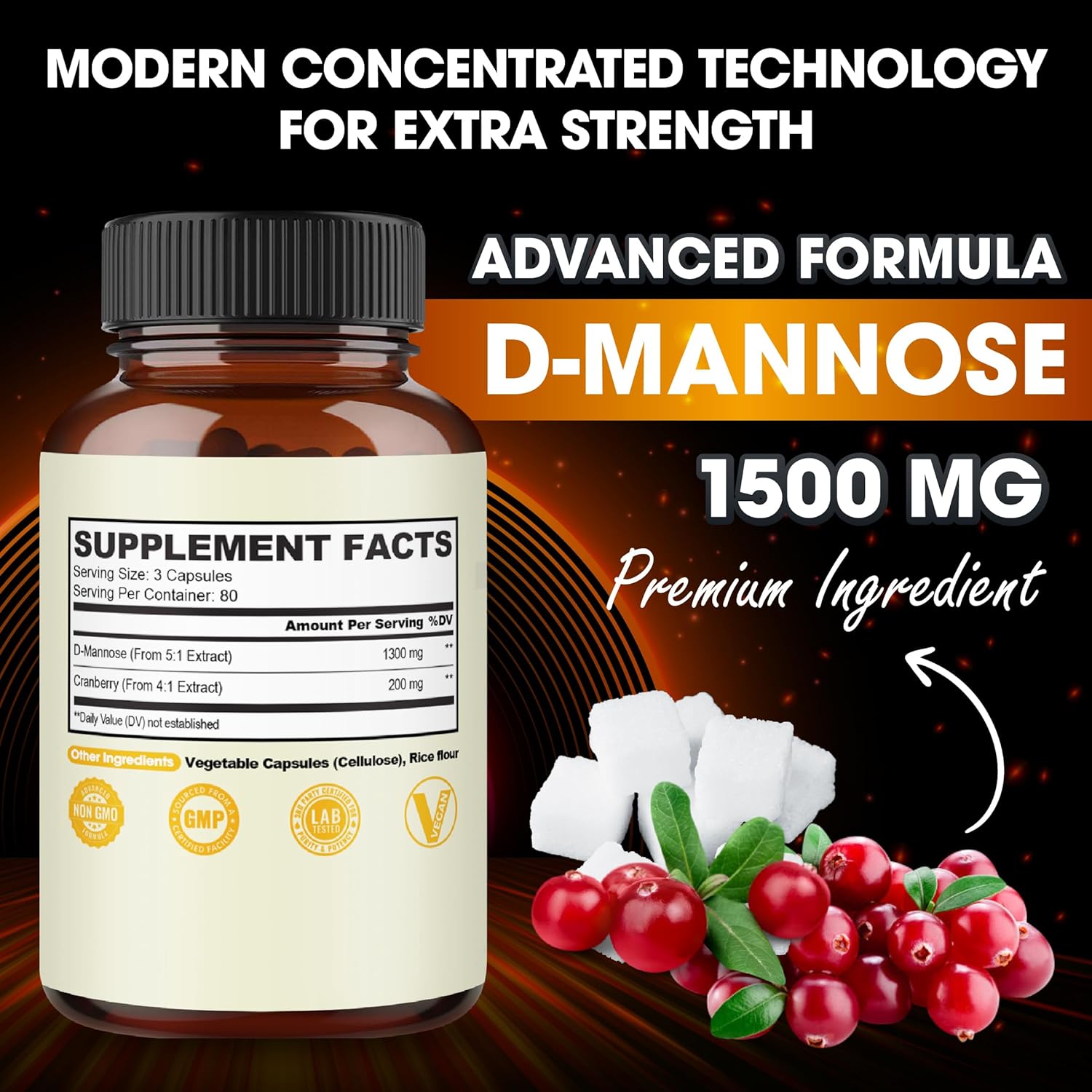 D MANNOSE 1300 MG CON ARÁNDANO 200 MG 240 CAPSULAS SIN GMO VEGANO AGOBI