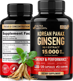 GINSENG 15000 MG 120 CAPSULAS VEGANO NO GMO NUTRA HARMONY