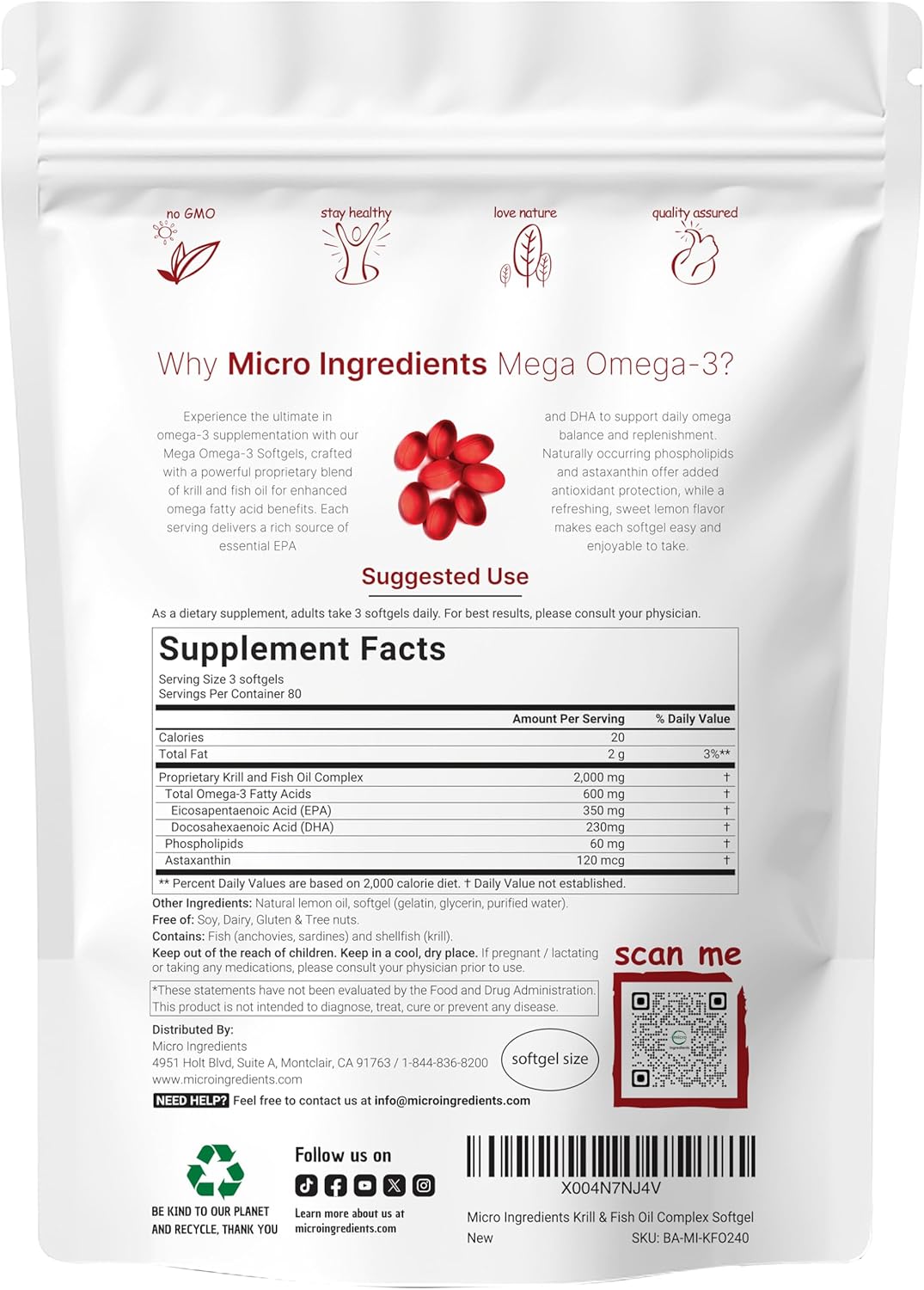 MEGA OMEGA 3 KRILL & FISH OIL 2,000 MG MICROINGREDIENTS 240 CAPSULAS BLANDAS