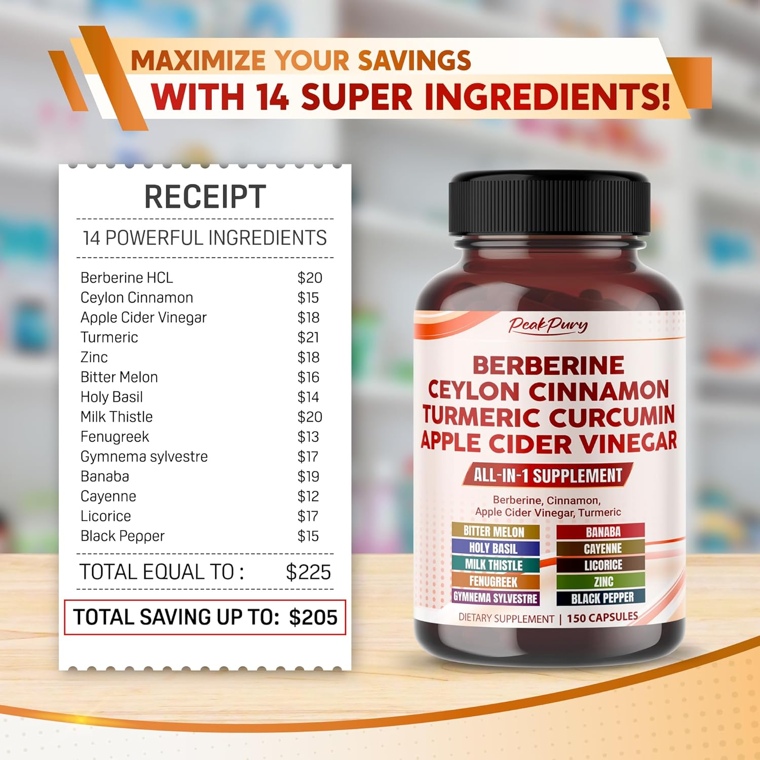 BERBERINA COMPLEX 515 MG 150 CAPSULAS NO GMO PEAK PURY