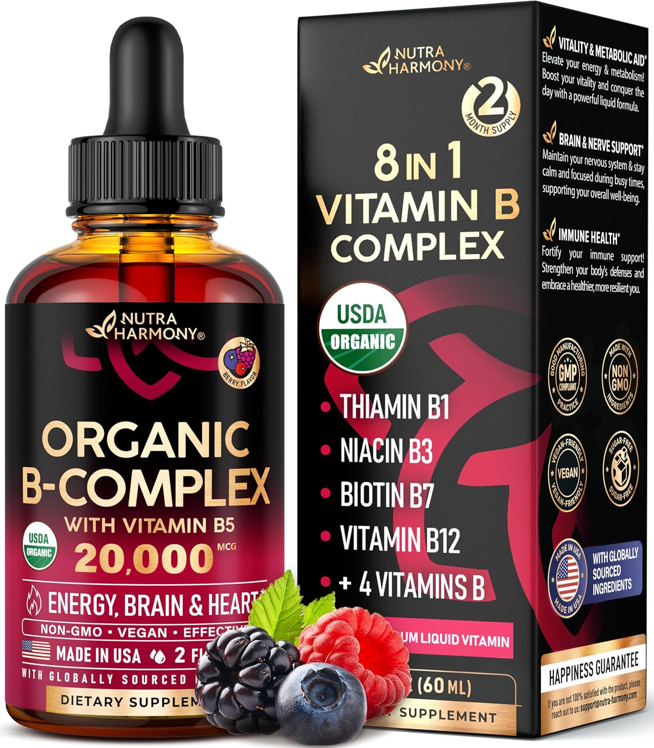 COMPLEJO DE VITAMINA B 8 EN 1 20,000 MCG 60 ML NO GMO NUTRA HARMONY VITAMINA B COMPLEX