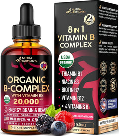 VITAMINA B COMPLEX 8 EN 1 20,000 MCG 60 ML NO GMO NUTRA HARMONY VITAMINA B