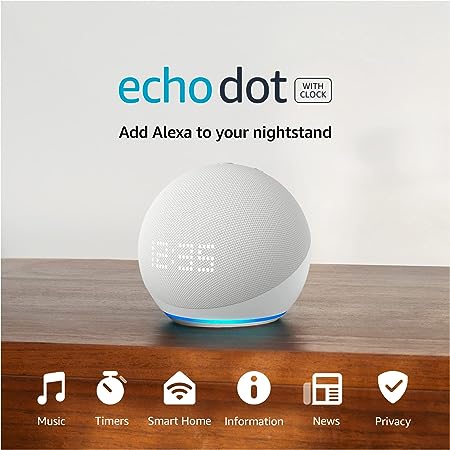 Echo Dot con reloj (5.ª generación, modelo de 2022) Bocina inteligente con reloj y Alexa