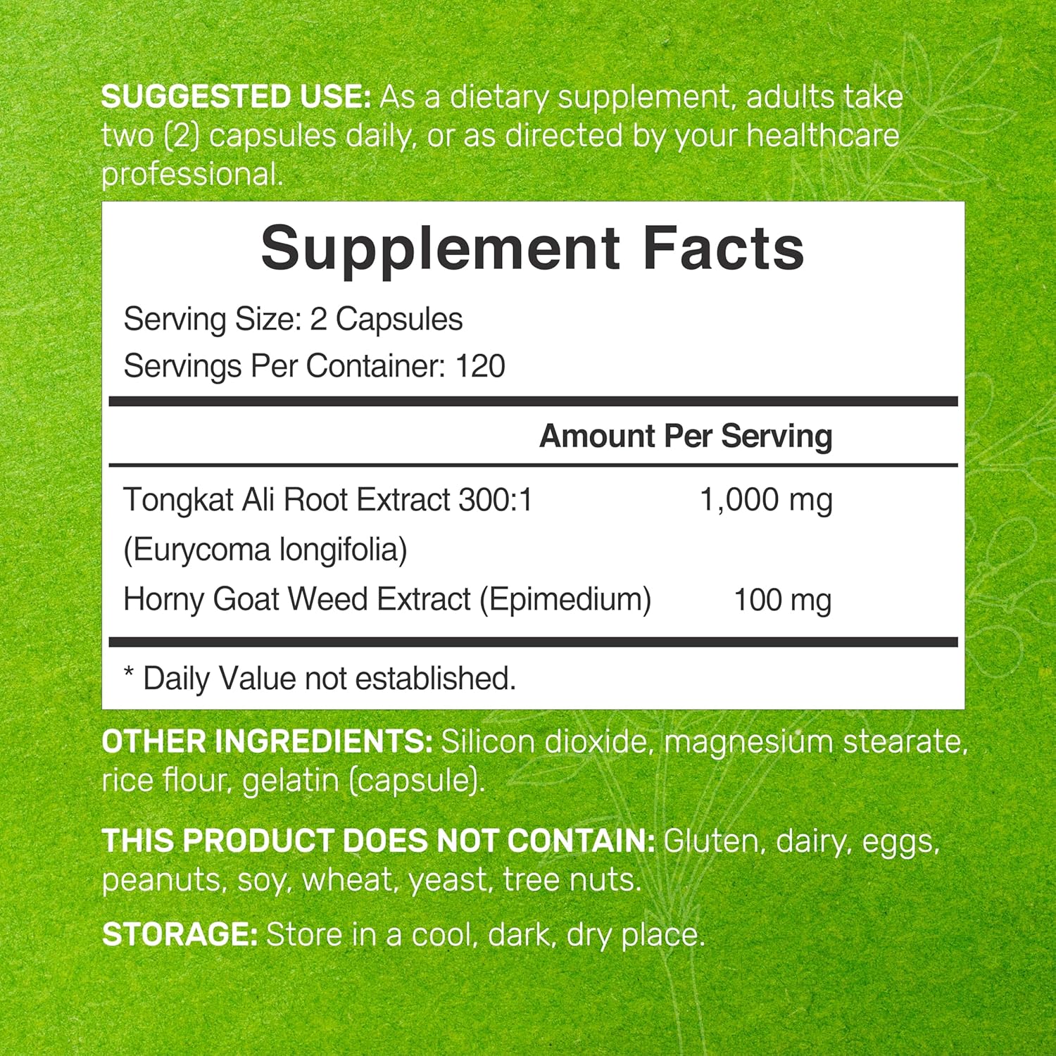 TONGKAT ALI PLUS 1100 MG 240 CAPSULAS SIN GMO DEAL SUPPLEMENTS