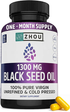 ACEITE DE COMINO NEGRO 1300 MG ZHOU 60 CAPSULAS SIN GMO BLACK SEED OIL