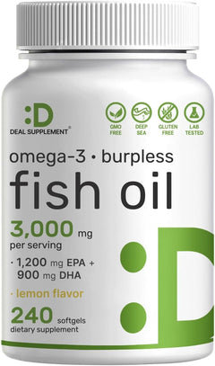 OMEGA 3 FISH OIL DEAL 3000 MG 240 CÁPSULAS BLANDAS SIN ERUPTOS NO GMO