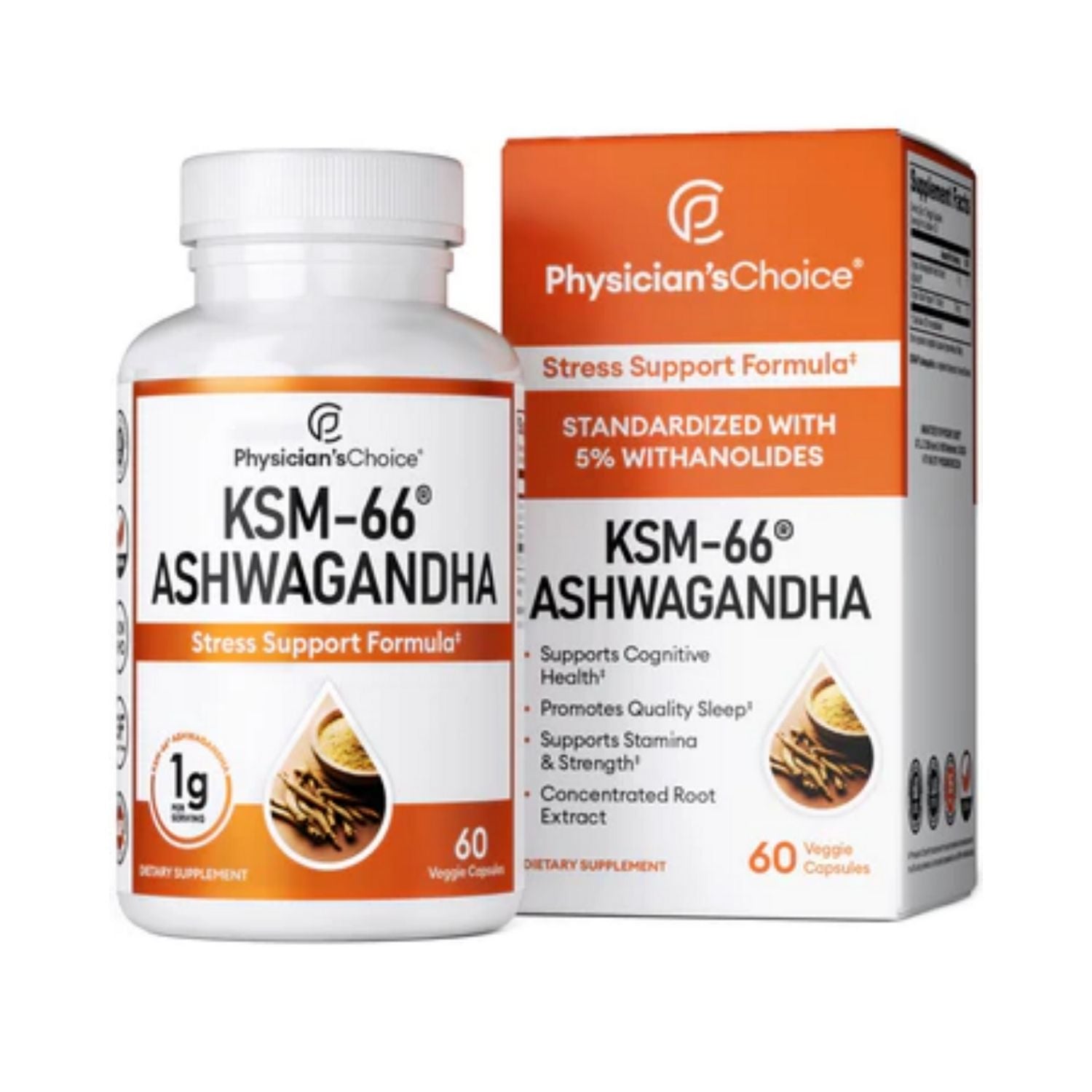 ASHWAGANDHA  1,000 MG + EXTRACTO ORIGINAL DE PIMIENTA NEGRA 15 MG 60 CAPSULAS SIN GMO PHYSCIAN'S CHOISE ORIGINAL BLACK PEPPER EXTRACT