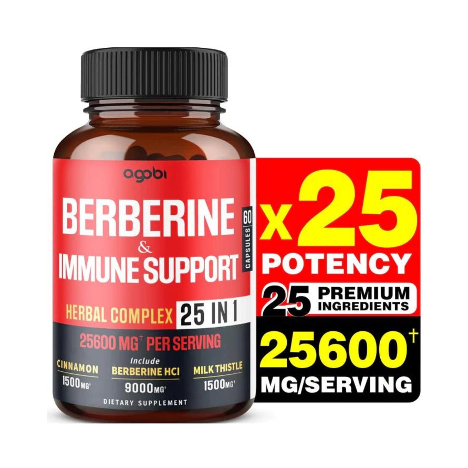 BERBERINA COMPEX 25 EN 1 CON MILK THISTLE 1500 MG Y CANELA DE CEILAN 1500 MG  60 CAPSULAS SIN GMO AGOBI