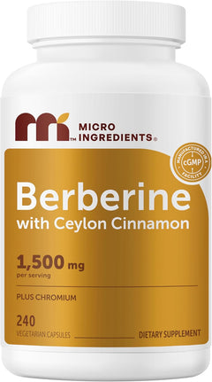 BERBERINA CON CANELA DE CEYLAN Y CROMO 1,500 MG MICROINGREDIENTS 240 CAPSULAS VEGETALES NO GMO