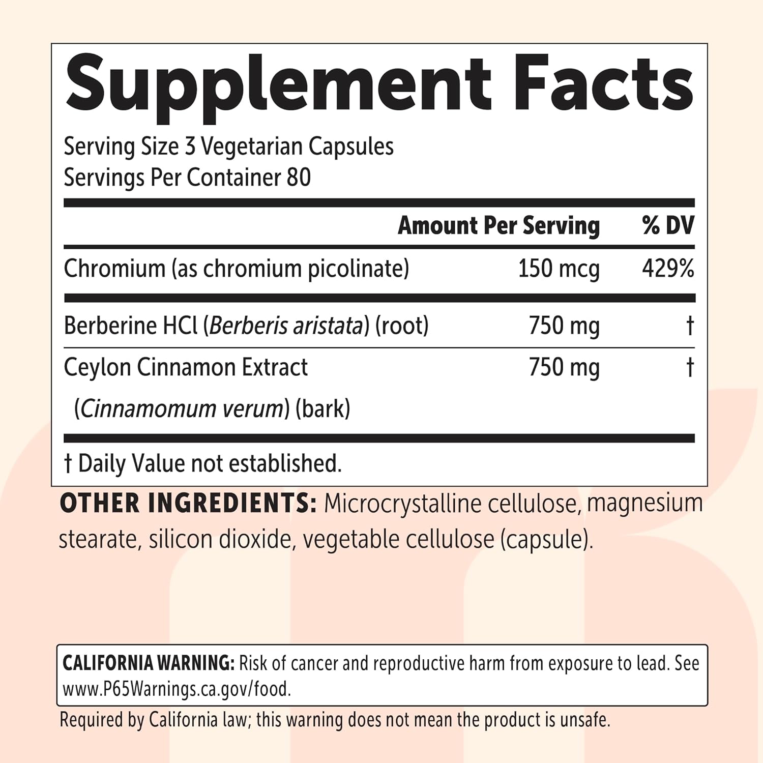 BERBERINA CON CANELA DE CEYLAN Y CROMO 1,500 MG MICROINGREDIENTS 240 CAPSULAS VEGETALES NO GMO