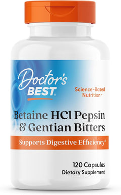 BETAINA HCI 650 MG CON PEPSINA 250000 FCC Y GENCIANA 20 MG 120 CASPULAS SIN GMO DOCTOR´S BEST