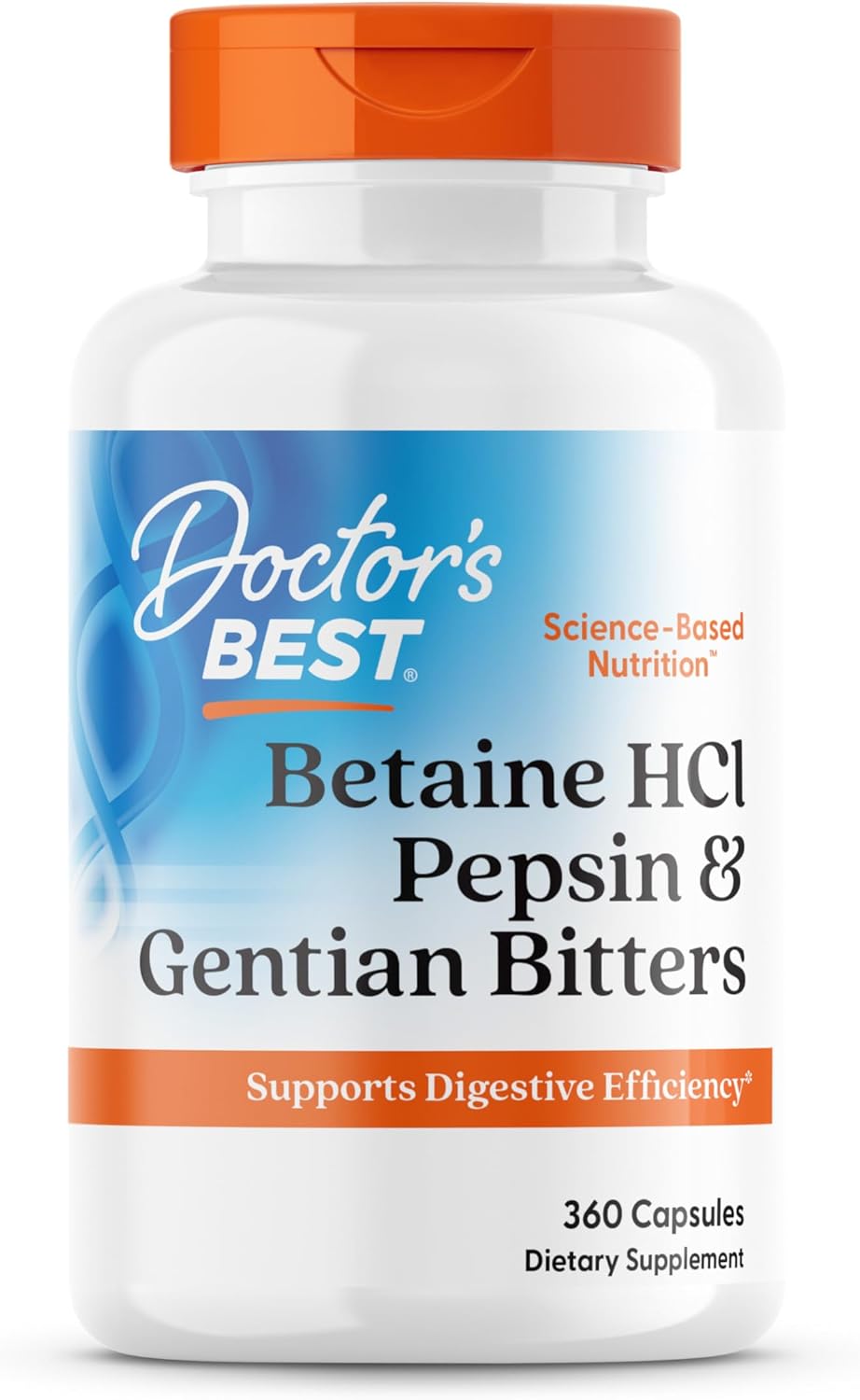 BETAINA HCI 650 MG CON PEPSINA 250000 FCC Y GENCIANA 20 MG 360 CASPULAS SIN GMO DOCTOR´S BEST