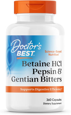 BETAINA HCI 650 MG CON PEPSINA 250000 FCC Y GENCIANA 20 MG 360 CASPULAS SIN GMO DOCTOR´S BEST