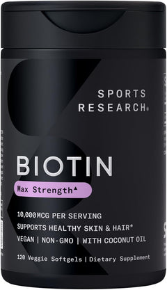 BIOTINA 10,000 MCG 120 CAPSULAS BLANDAS SIN GMO SPORTS RESEARCH