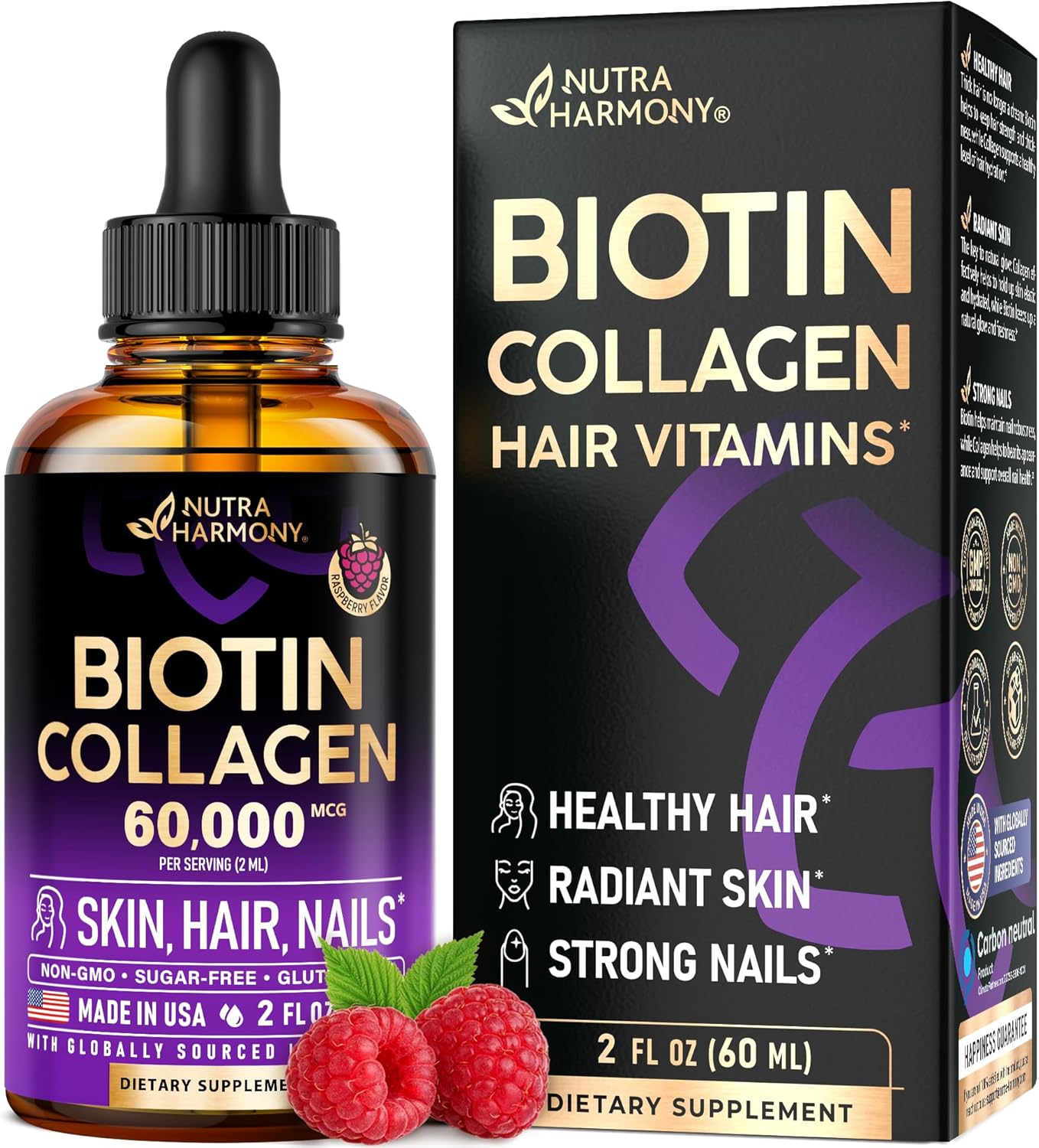 BIOTINA Y COLAGENO 60,000 MCG 60 ML SIN GMO NUTRA HARMONY