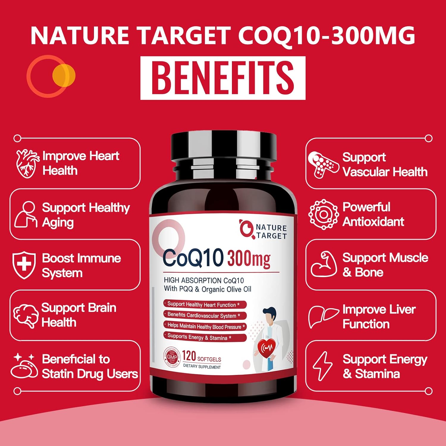 COQ10 + PQQ 300 MG 120 CÁPSULAS BLANDAS NO GMO NATURE TARGET