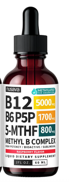 VITAMINA B12 5,000 MCG B6 1.7 MG B1 1,2 MG 5MHTF 800 MCG 60 ML SIN GMO NUSAVA