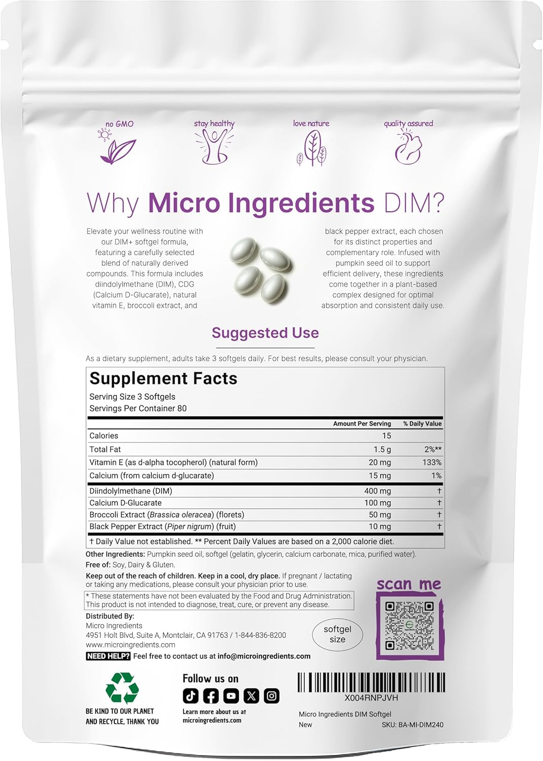 DIM COMPLEX 400 MG 240 CAPSULAS MICROINGREDIENTS NO GMO
