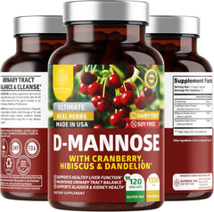 D MANOSA CON ARÁNDANO ROJO Y DIENTE DE LEON 1,350 MG 120 CAPSULAS VEGETALES NUMBER ONE D MANNOSE WITH CRANBERRY AND DANDELION
