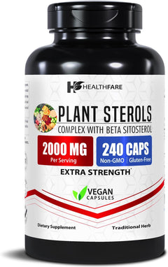 ESTEROLES VEGETALES CON BETA SISTOTEROL 2000 MG HEALTHFARE 240 CAPSULAS VEGANO NO GMO PLANT STEROLS