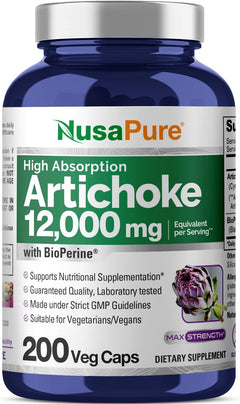 EXTRACTO DE ALCACHOFA 12,000 MG 200 CAPSULAS NUSAPURE