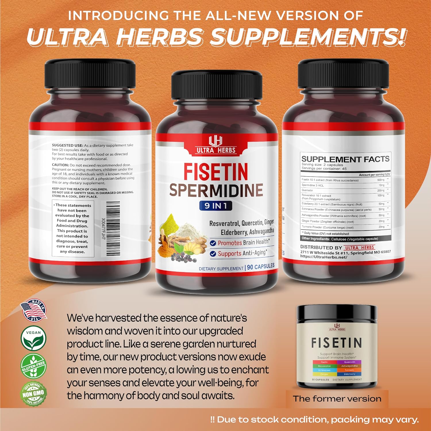 FISETIN ESPERMIDINA 9 EN 1 1000 MG 90 CÁPSULAS ULTRA FISETIN NO GMO VEGANO