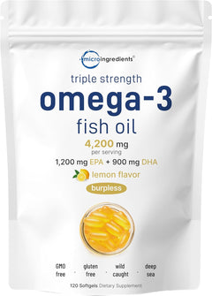 FISH OIL OMEGA 3 4,200 MG EPA 1,200 MG DHA 900 MG MICROINGREDIENTS 120 CAPSULAS BLANDAS NO GMO