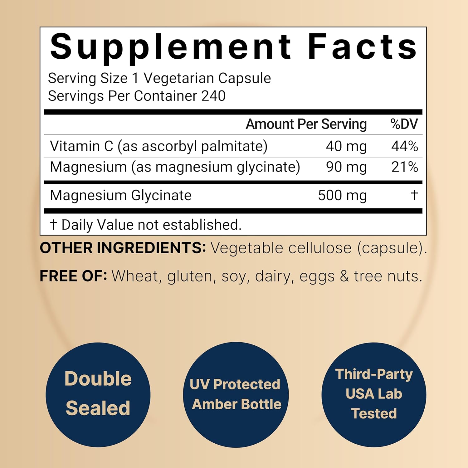 GLICINATO DE MAGNESIO CON VITAMINA C NATUREBELL 500 MG 240 CAPSULAS