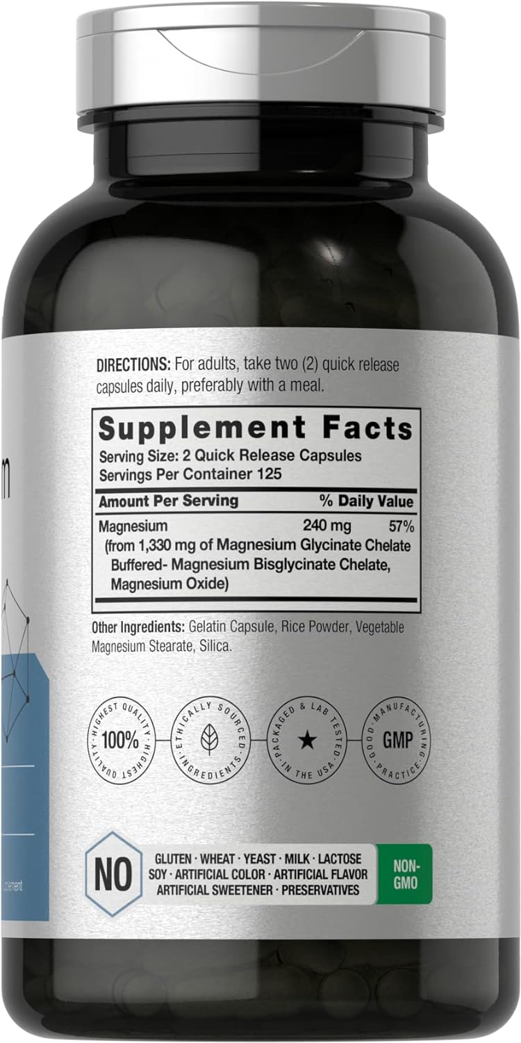 GLICINATO DE MAGNESIO HORBAACH 1330 MG 250 CÁPSULAS NO GMO MAGNESIUM GLYCINATE