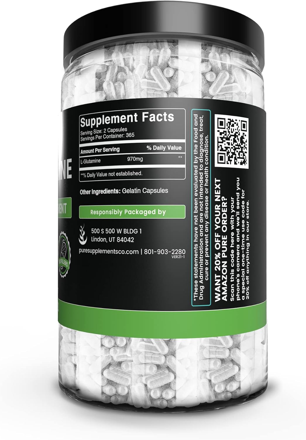 GLUTAMINA  970 MG 730  CAPSULAS PURE GLUTAMINE