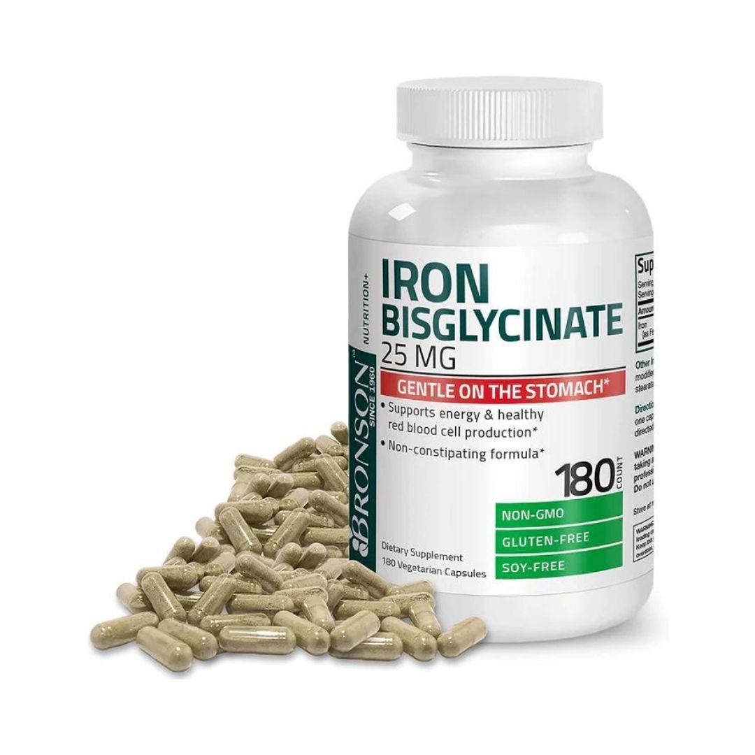 BISGLICINATO DE HIERRO 25 MG 180 CAPSULAS SIN GMO BRONSON IRON BISGLYCINATE