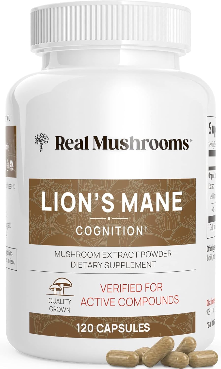 HONGO MELENA DE LEON 1,000 MG REAL MUSHROOMS 120 CAPSULAS NO GMO VEGANO