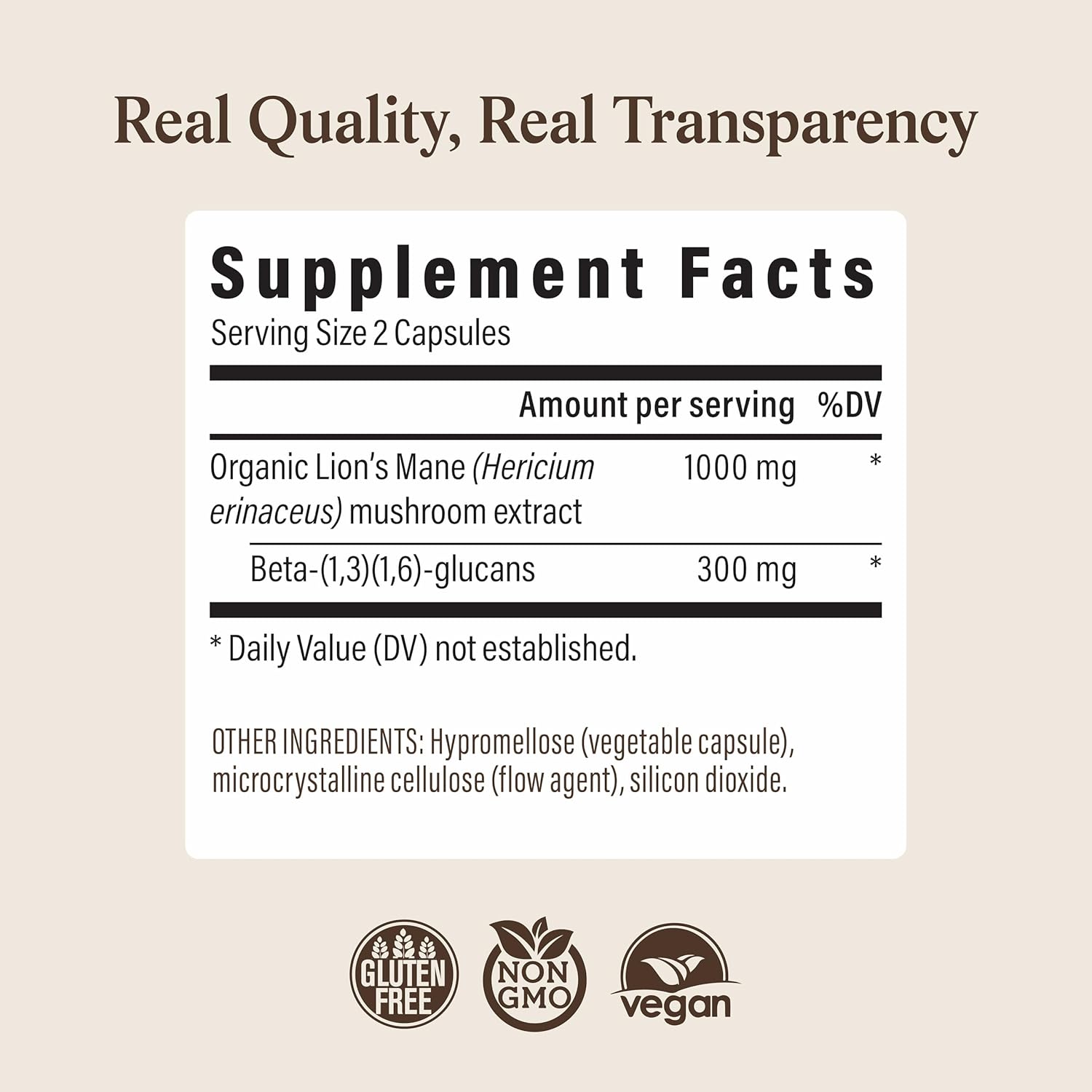 HONGO MELENA DE LEON 1,000 MG REAL MUSHROOMS 120 CAPSULAS NO GMO VEGANO