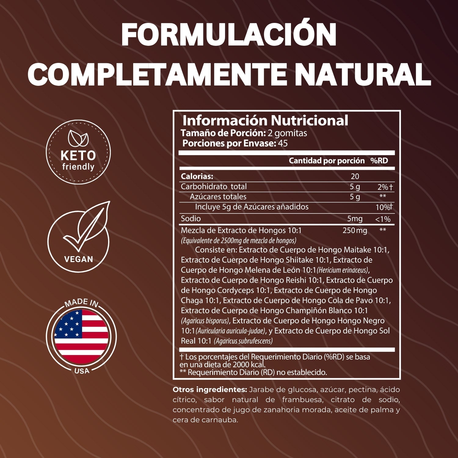 MUSHROOM COMPLEX 2,500 MG HONGOS 10 EN 1 GUMMYMUSH 90 GOMITAS NUTRARTONICS CON MELENA DE LEÓN, CORDYCEPS, COLA DE PAVO VEGANO, NO GMO, SIN GLUTEN
