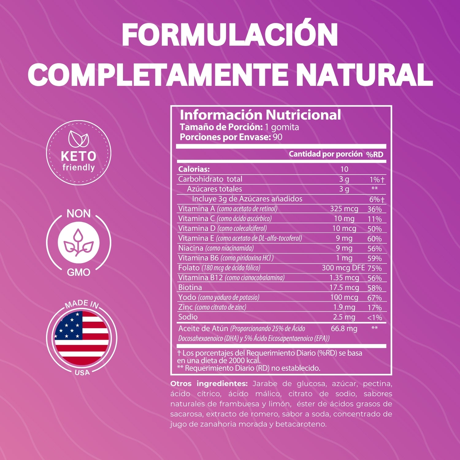 ÁCIDO FÓLICO 300 MCG + DHA PRENTAL BABYGUM 90 GOMITAS NUTRATONICS – MULTIVITAMINICO PARA MUJERES Y MADRES NO GMO, SIN GLUTEN