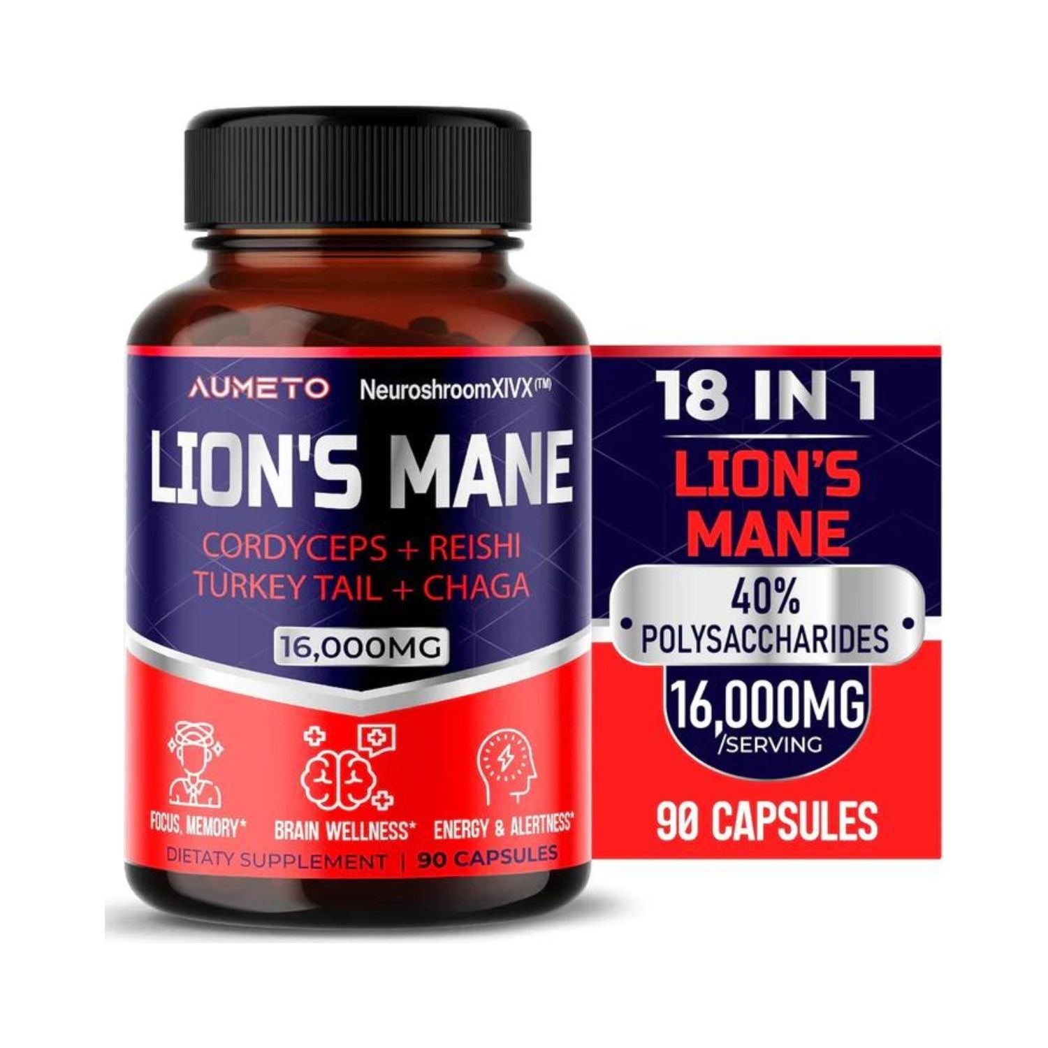 LIONS MANE MELENA DE LEON 16000 MG 90 CAPSULAS VEGETALES AUMETO