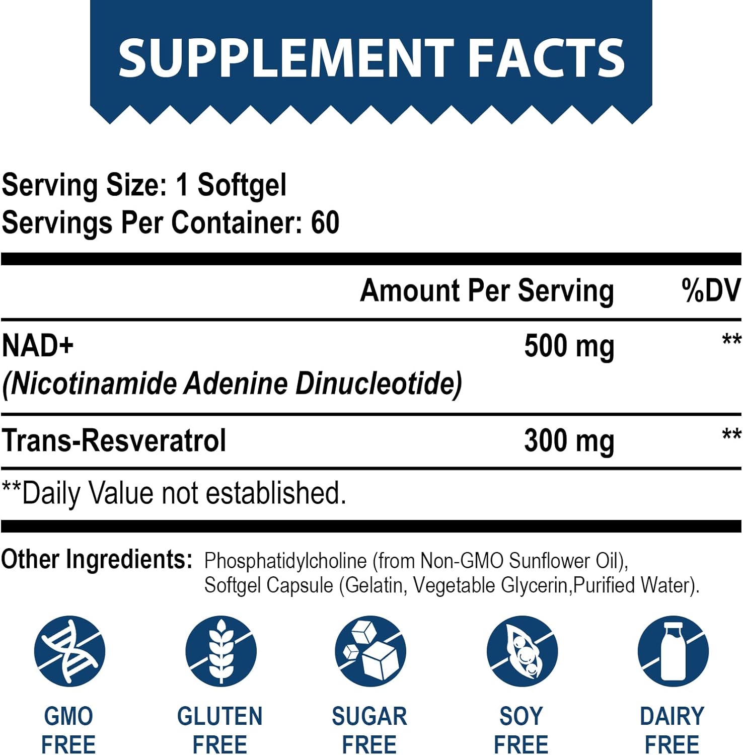 NAD+ LIPOSOMAL CON TRANS RESVERATROL  800 MG 60 CÁPSULAS BLANDAS NO GMO LEPOZNAN