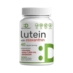 LUTEINA 40 MG LUTEIN CON ZEAXANTINA 1200 MCG Y  ASTAXANTINA 20 MCG 300 CAPSULAS BLANDAS SIN GMO DEAL SUPPLEMENTS