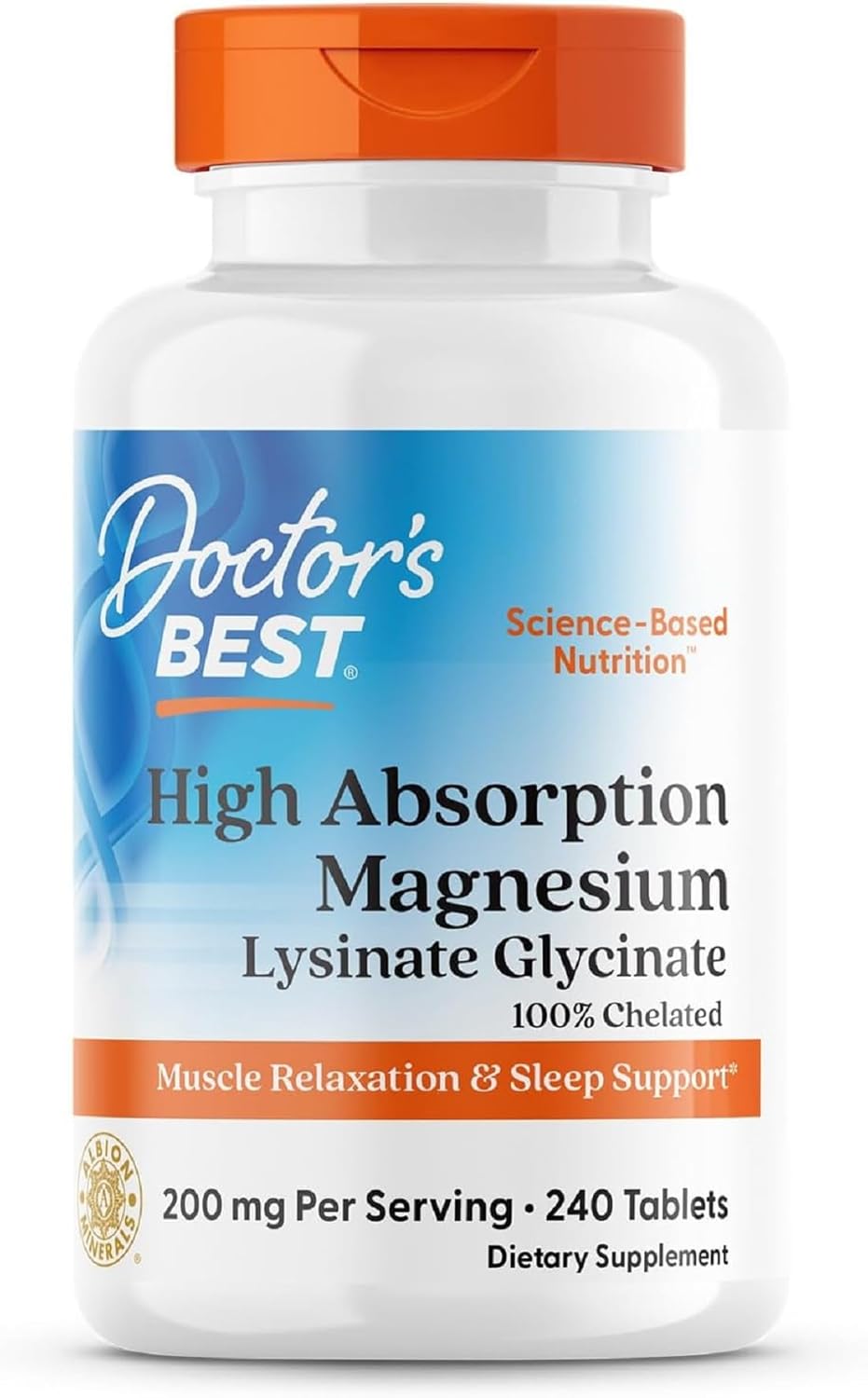 MAGNESIO LISINATO GLICINATO QUELATO 200 MG 240 TABLETAS VEGANO DOCTOR´S BEST