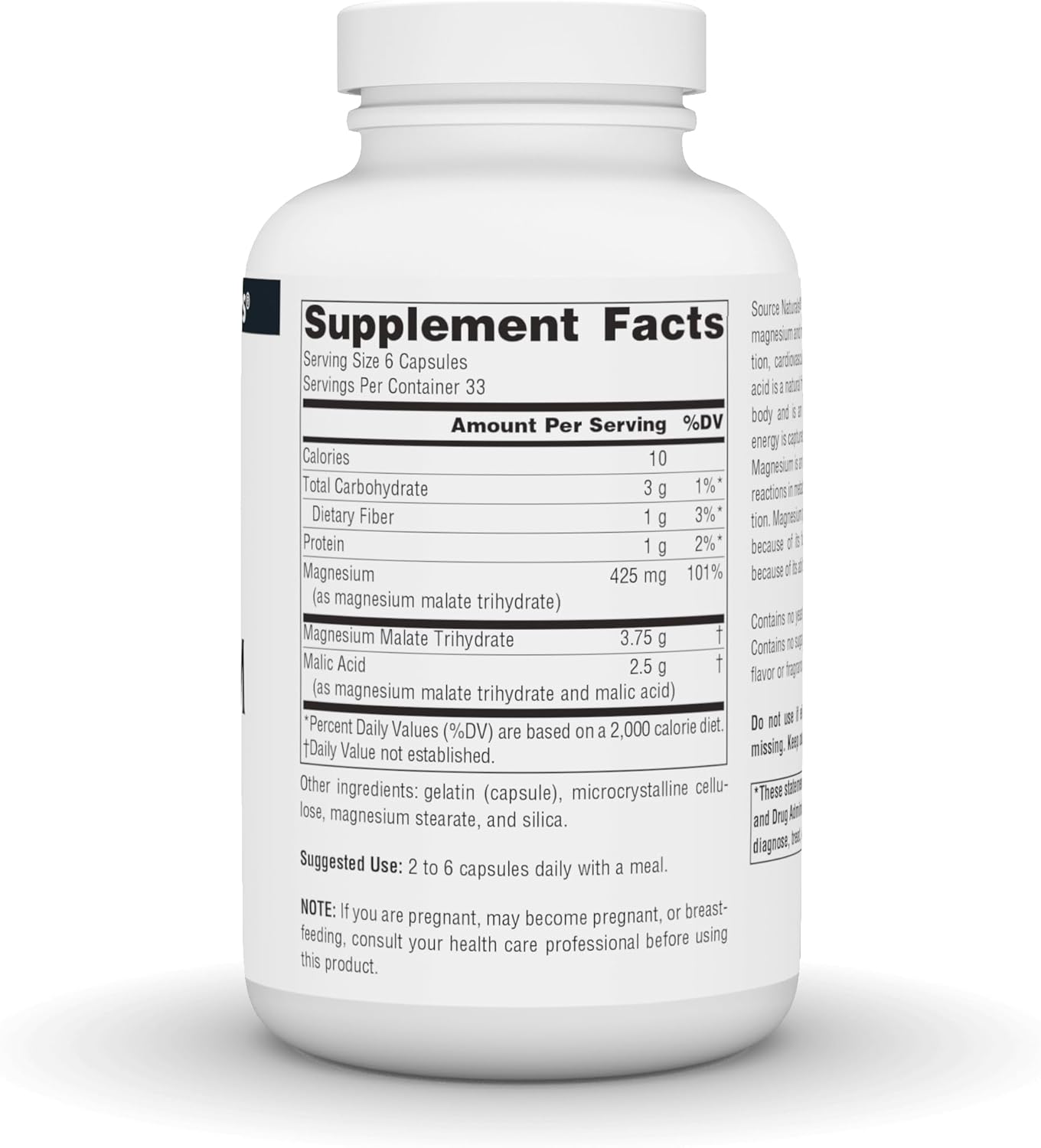 MALATO DE MAGNESIO 3750 MG 200 CAPSULAS SIN GMO SOURSE NATURALS