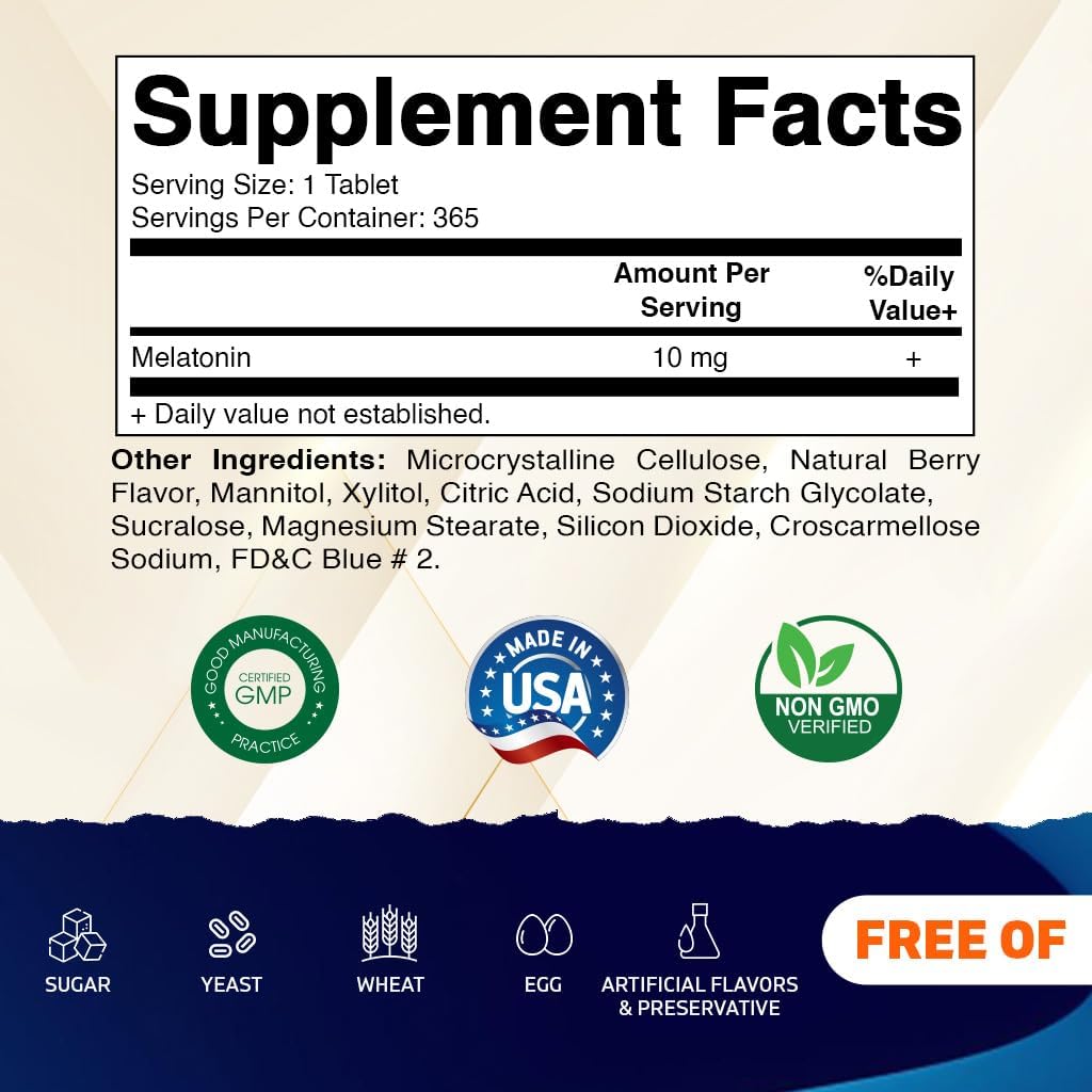 MELATONINA 10 MG 365 TABLETAS SUBLINGUALES SIN GMO VITAMATIC