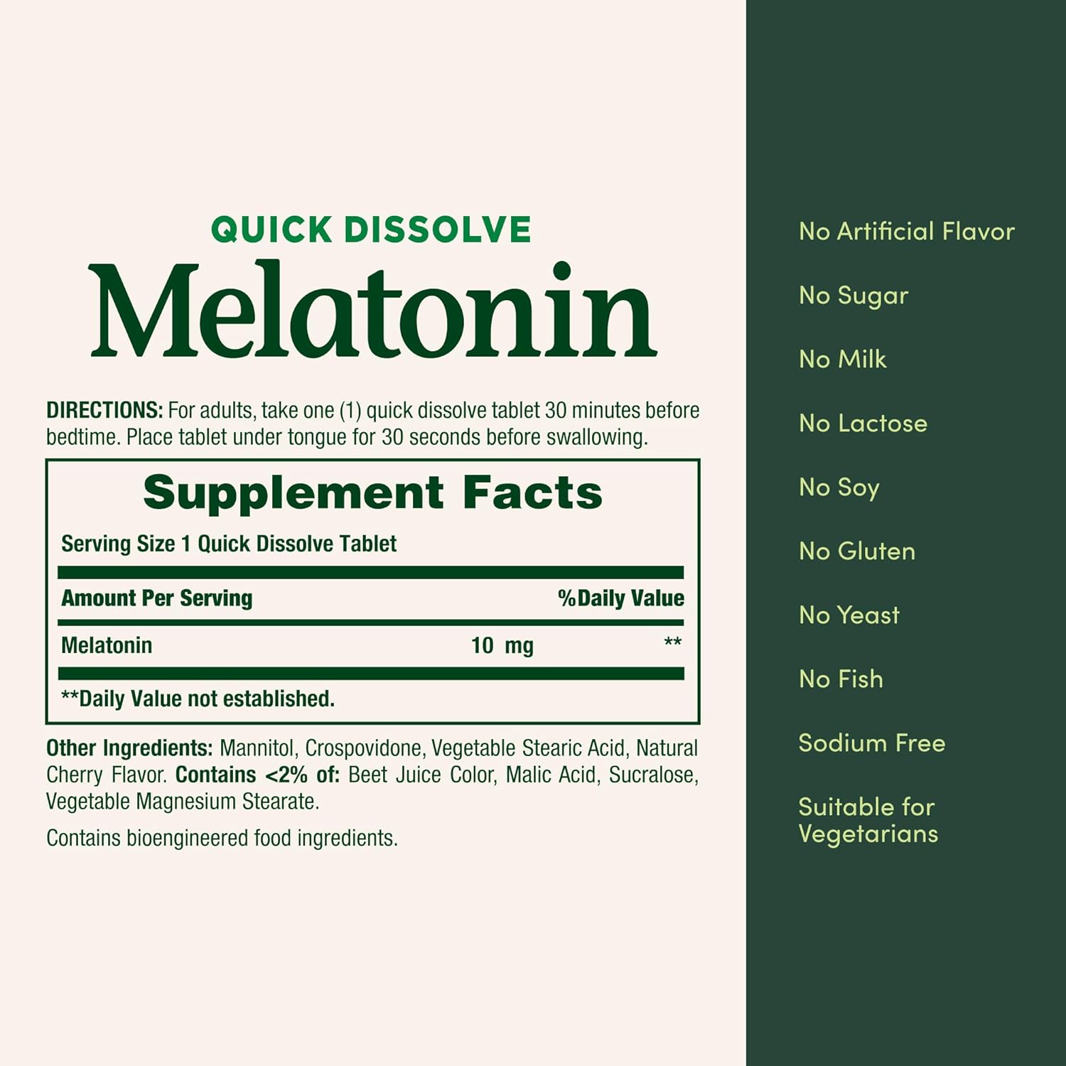 MELATONINA 10 MG NATURE'S BOUNTY 45 TABLETAS NO GMO