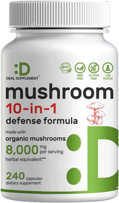 MUSHROOM 10 EN 1 DEAL SUPPLEMENTS 8000 MG 240 CÁPSULAS NO GMO