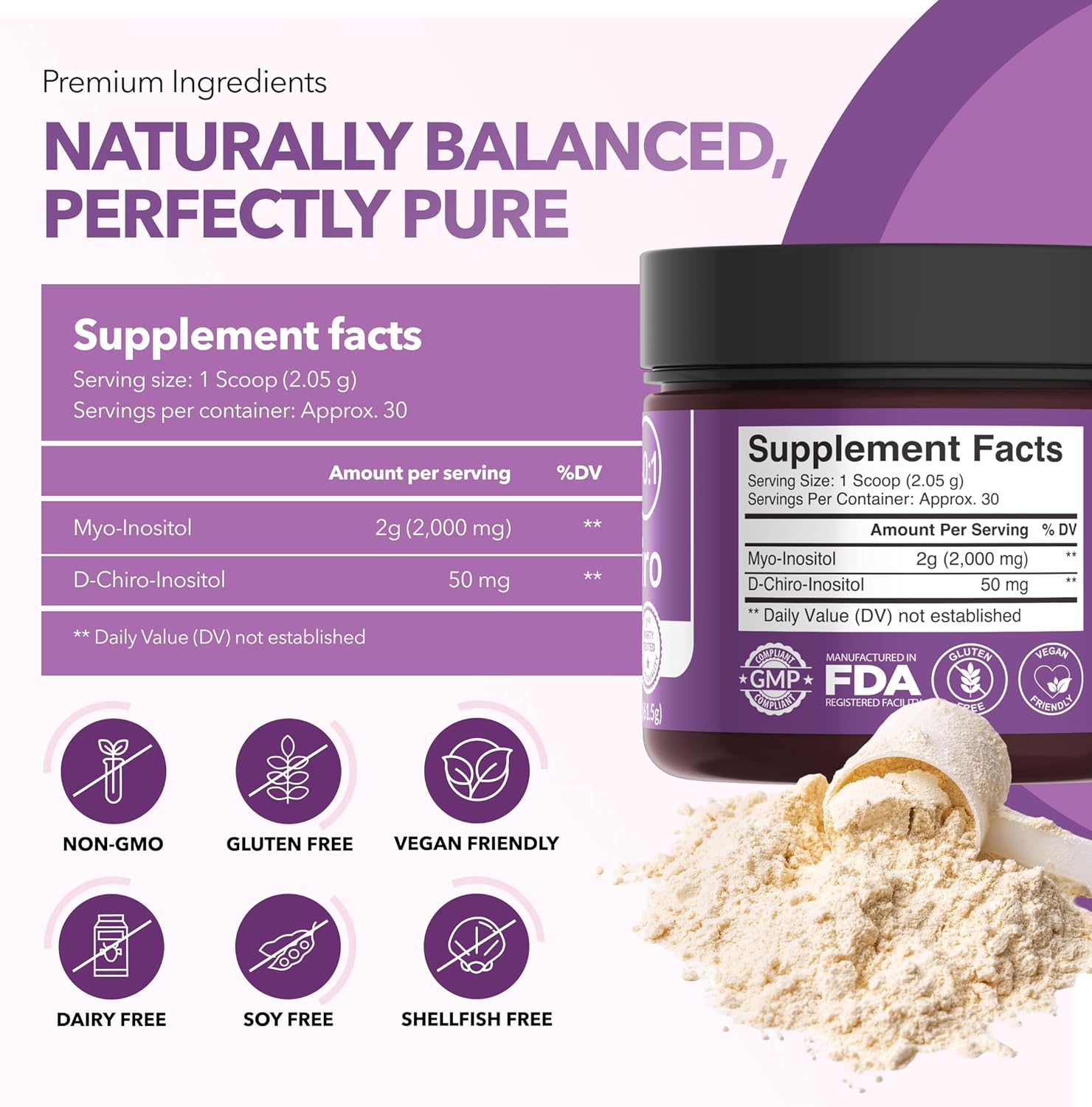 MYO DCHIRO INOSITOL 2000 MG 30 SERVICIOS 61.5 GRAMOS VEGANO SIN GMO INTIMATE ROSE