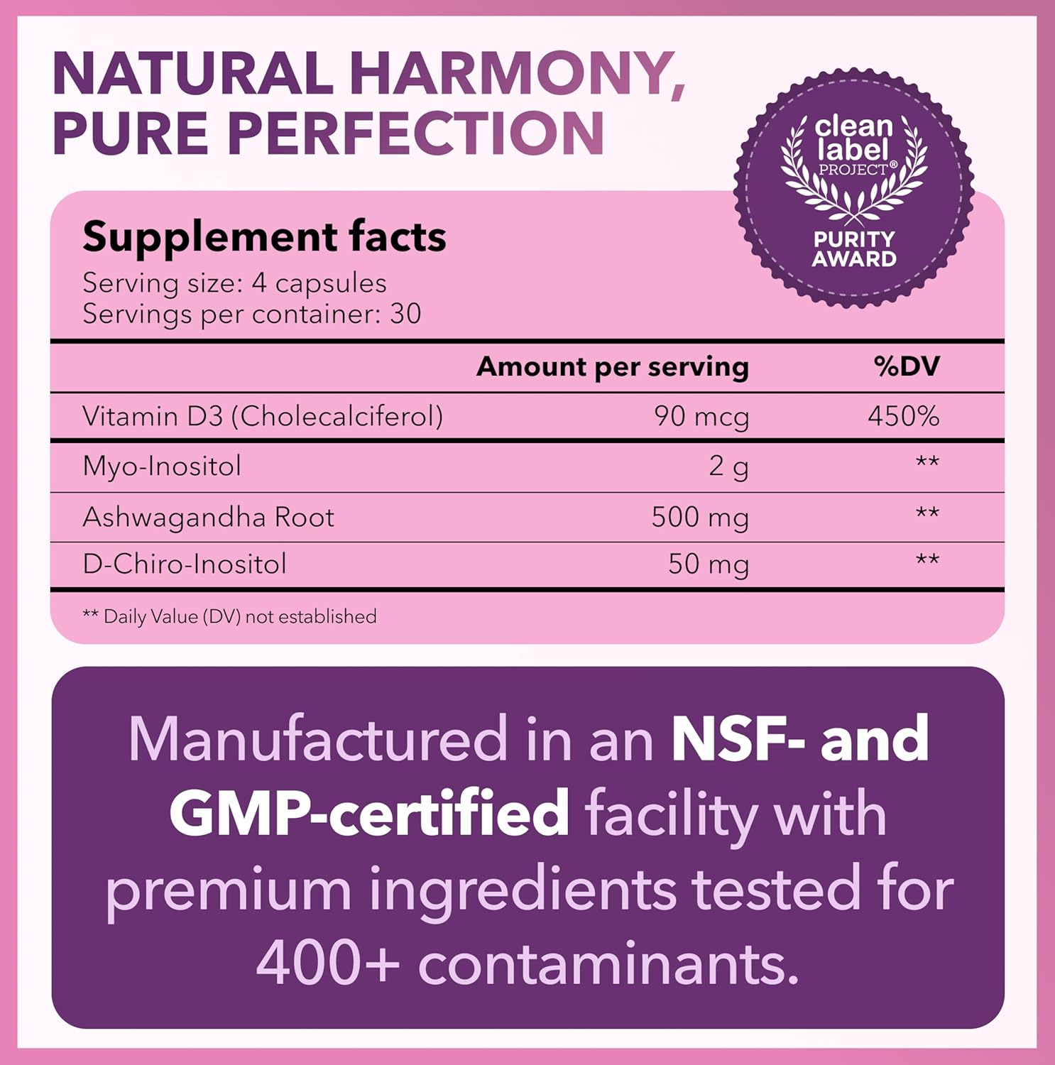 MYO DCHIRO INOSITOL 2550 MG 120 CAPSULAS VEGANO SIN GMO INTIMATE ROSE