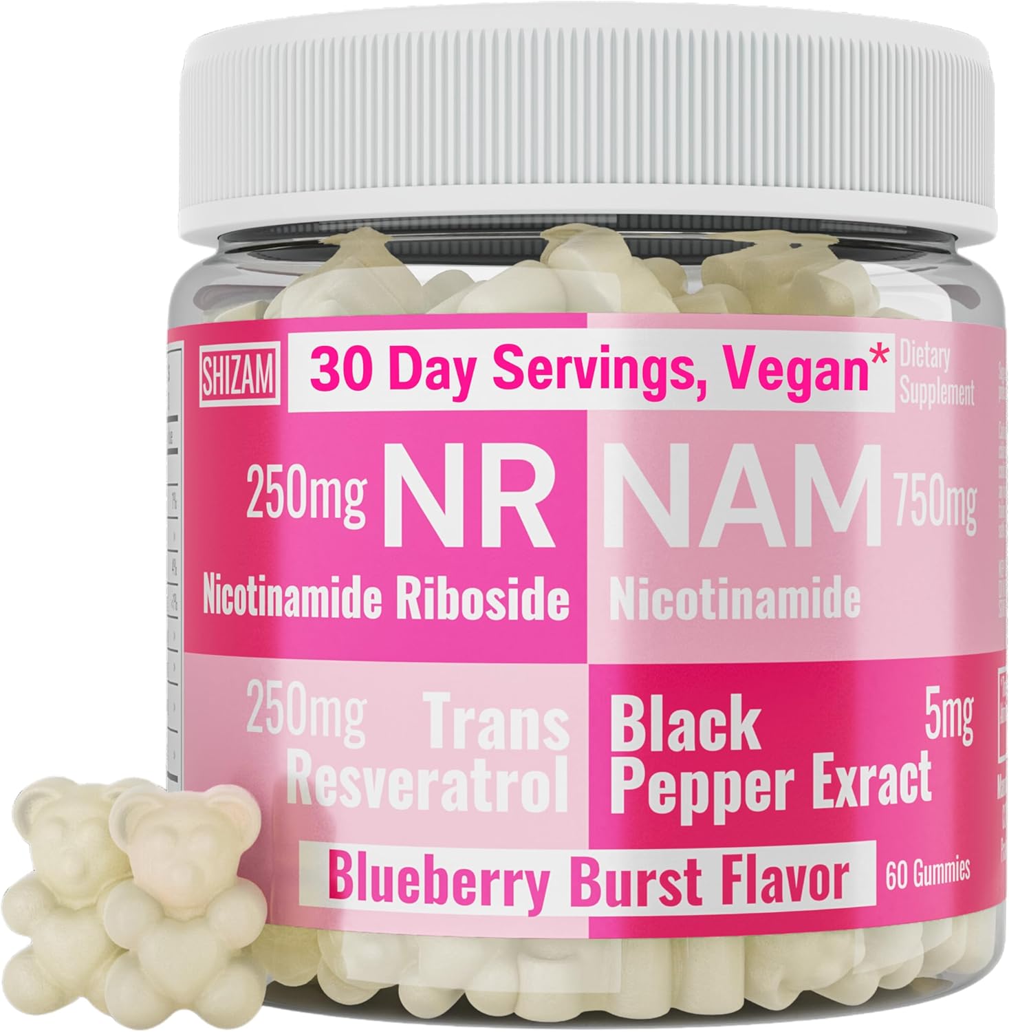 NAD NICOTINAMIDE RIBOSIDE COMPLEX 1255 MG 60 GOMITAS VEGANO SHIZAM