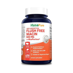 NIACINA FLUSH FREE VITAMINA B3 NUSAPURE 500 MG 250 CAPSULAS VEGETALES SIN GMO