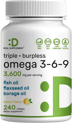 OMEGA 3 6 9 FISH OIL 3,600 MG DEAL 240 CAPSULAS BLANDAS NO GMO
